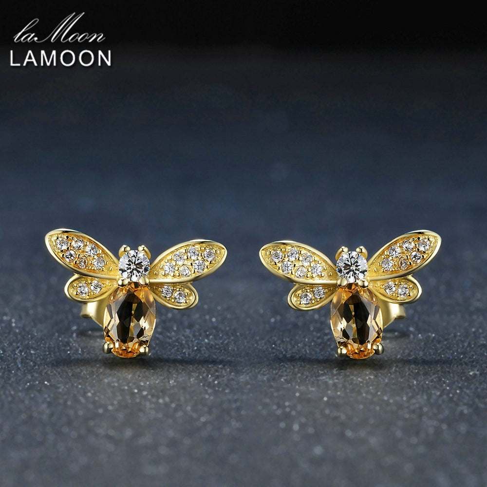 Honey Bee Earring - Sterling Silver 14K Gold